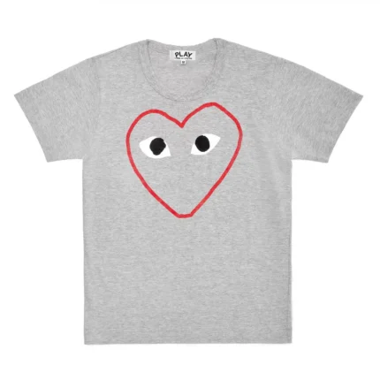 CDG T-Shirt Red and White Outline Heart