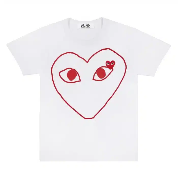 CDG T-Shirt With Red Outline Heart