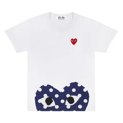 CDG White T-Shirt With Polka Dot Printed Half Heart