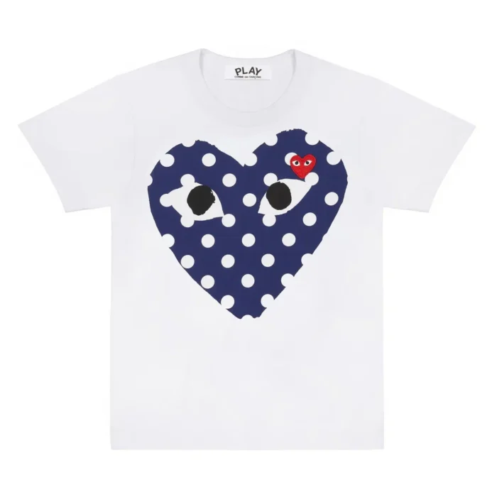 CDG White T-Shirt With Polka Dots Printed Heart