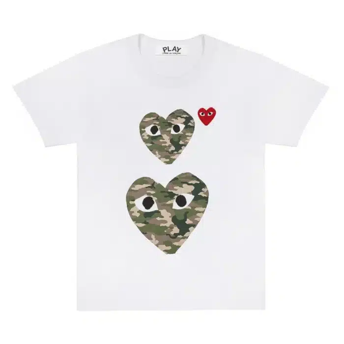 Play White Camo Printed Small and Big Hearts T-Shirt